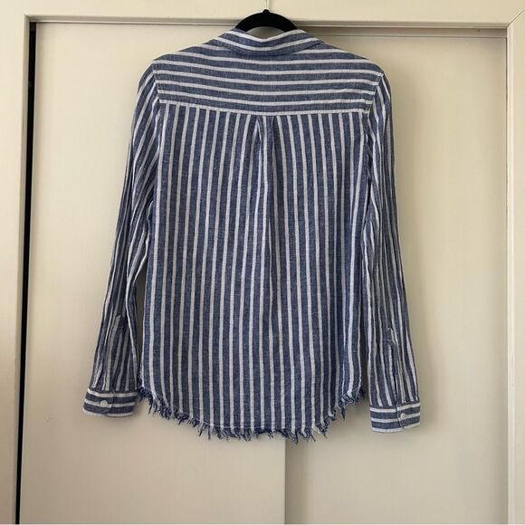 BeachLunchLounge Striped Linen Cotton Chambray Button Down Shirt Women's Small - Picture 3 of 9